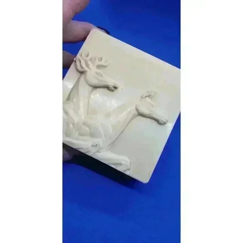 Vintage Celluloid Jewelry Trinket Box Art Deco 30s High Relief Deer Men Gift
